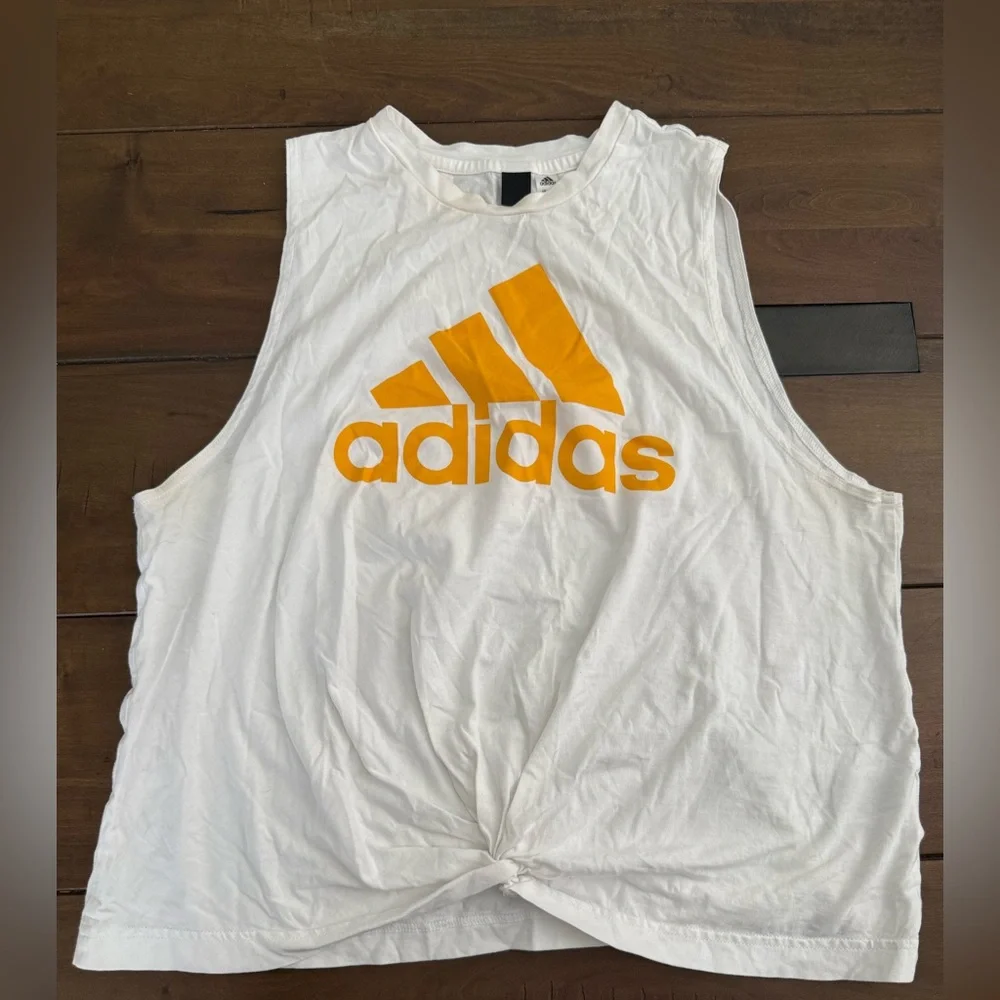 Adidas White Tank Top with Yellow-Orange Logo